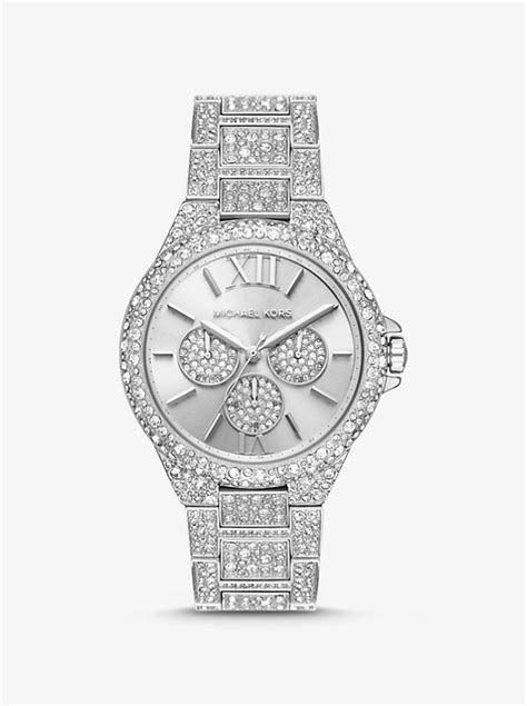 michael kors oversized camille pavé silver-tone watch|michael kors camille.